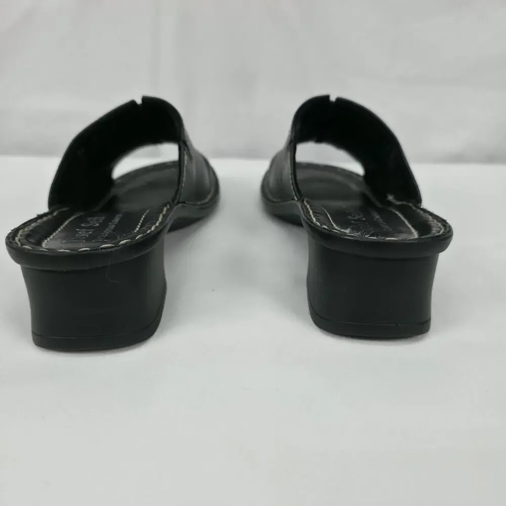 Josef Seibel Womens US 5.5 Black Leather Comfort Slide Sandals Low Heel